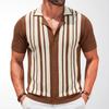 Men's Knitted Short Sleeve Shirts Casual Breathable Button Down Collared Striped Shirt Tops Summer Vacation Vintage Knit Golf Beach Shirts Top for Men