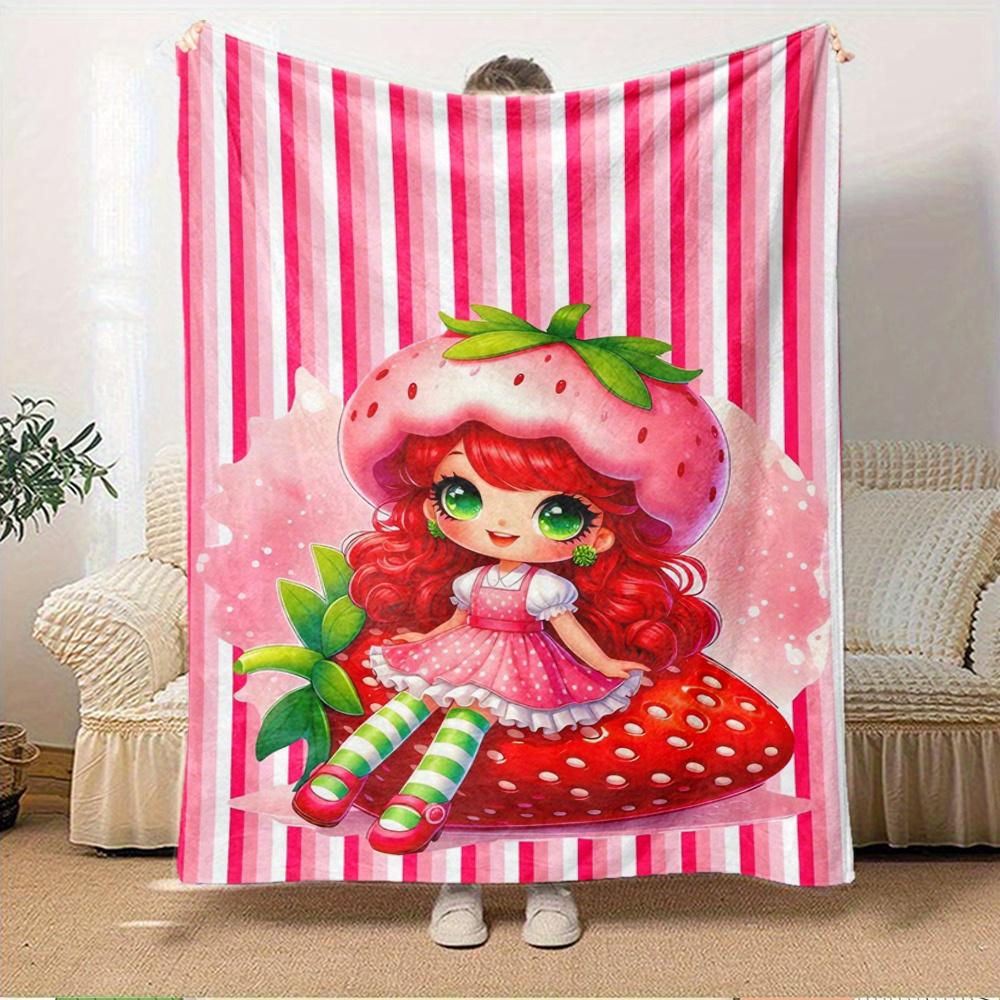 

1pc Strawberry Shortcake,Cute,CartoonDigital Print Fleece Blanket - Contemporary Style, Suitable for All Seasons, Perfect for Home, Travel, 150x180cm