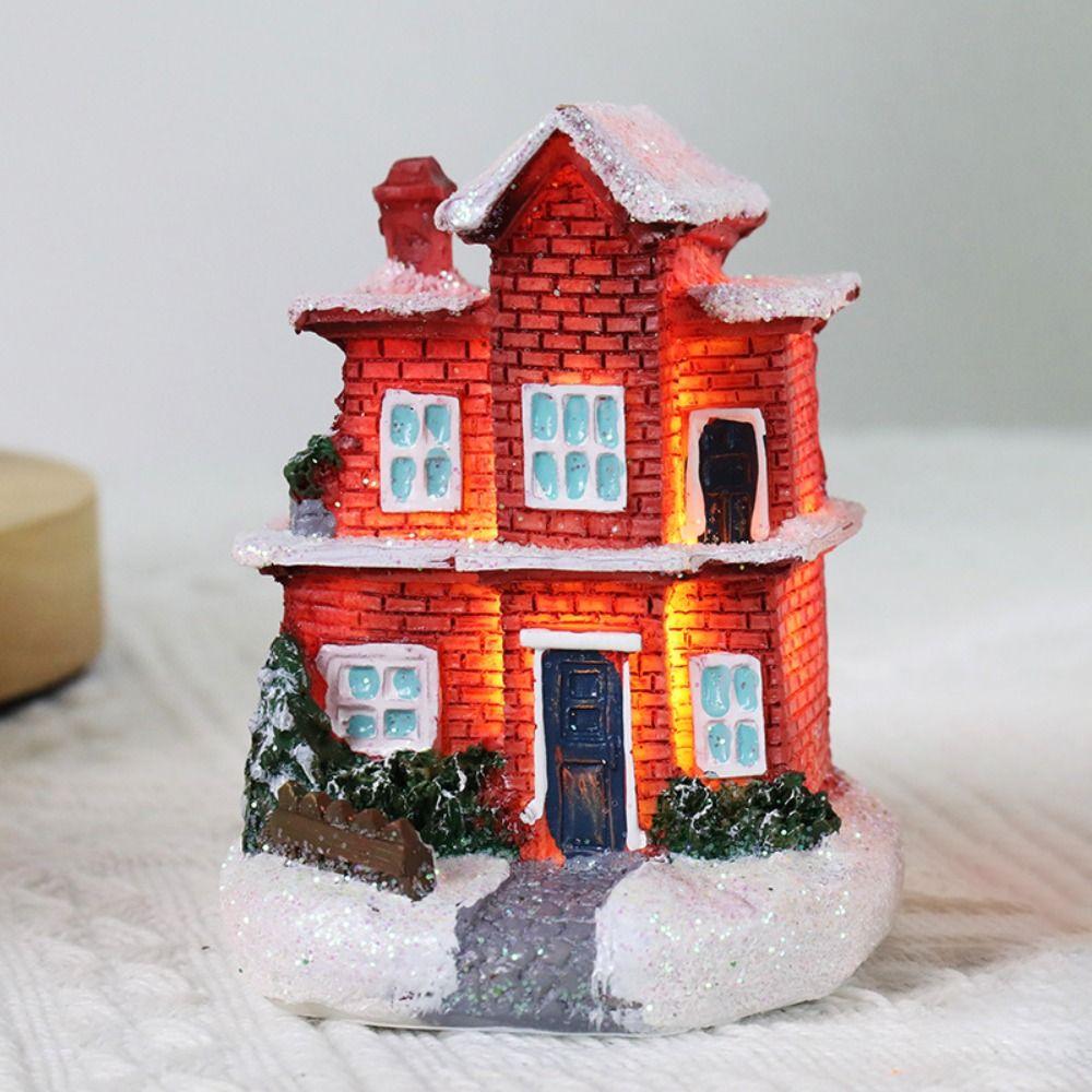 Luminous Christmas Snow House Winter Snow Festival Ornament LED Lighted Houses Glowing Cabin Miniature Model