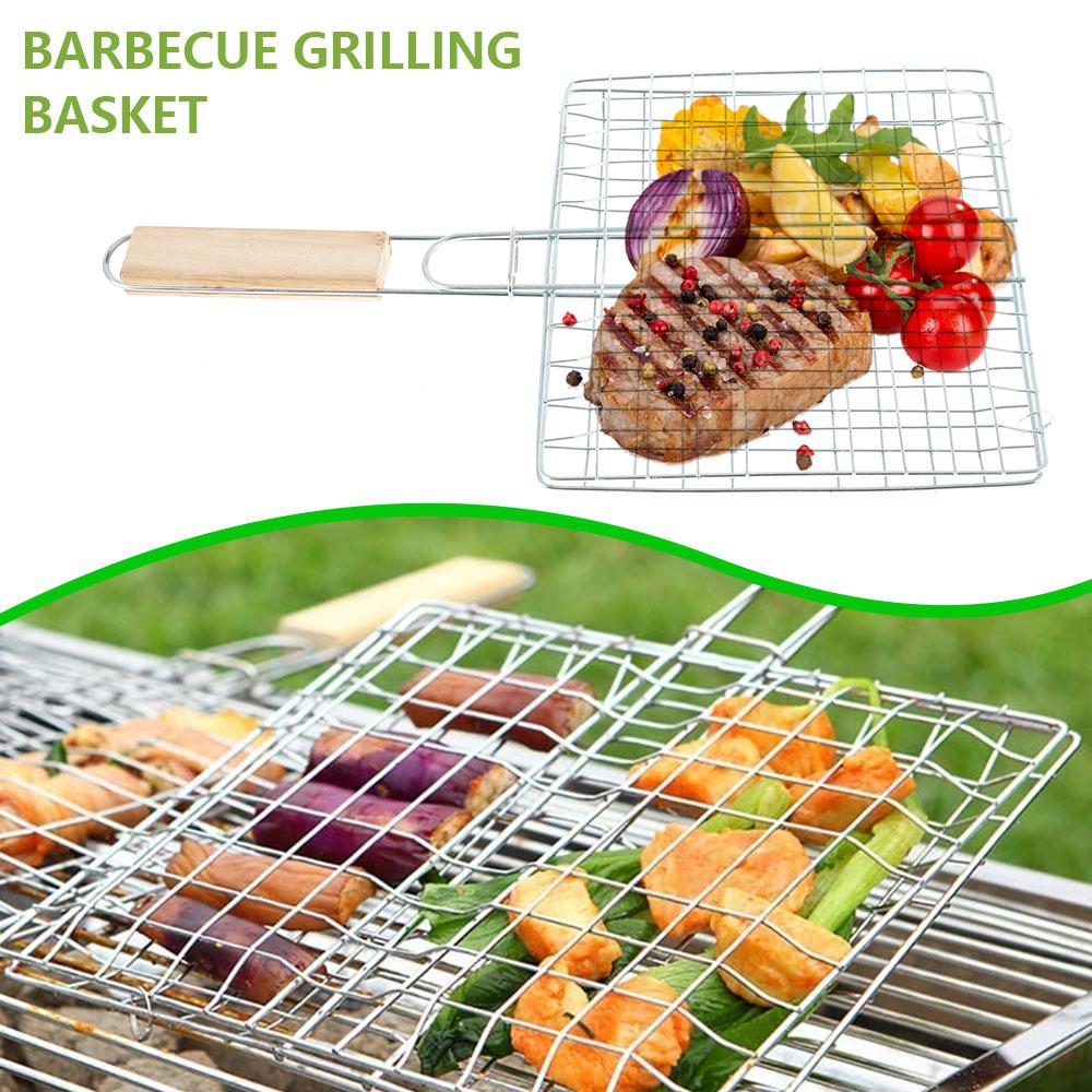 Grillnetz Edelstahl Grillkorb Fisch Garnele Gemüse Steak Fleisch Garnele Faltbares Grillnetz BBQ-Rost Werkzeug