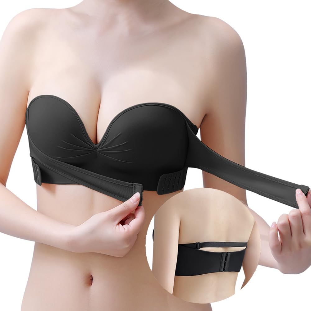 

Без бретелей с новейшим усиленным перекрестным ремешком и регулируемый для красивой груди и труба высокий высокий бесшовный идеально подходит для увеличения груди [APIKIE] чёрный