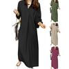 Ladies Fall Spring Dress Loose Lapel Long Sleeve Solid Color V Neck Soft
