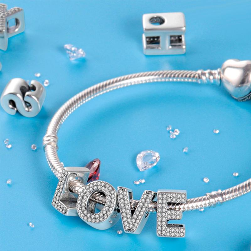 Classic 925 Silver 26 English Letters Charms Beads Sparkling Zircon Fit Qikaola 925 Bracelets DIY Jewelry Birthday Gift