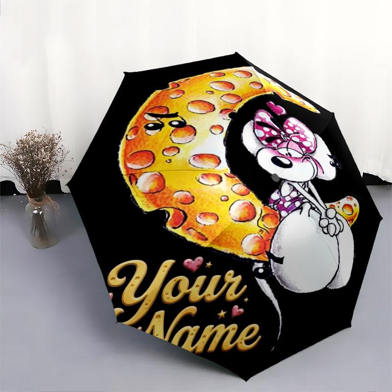 1 PC Automatic Folding Umbrella - Diddl Custom Name Pattern, Portable & Foldable Design with 8 Ribs, Christmas Birthday Gifts