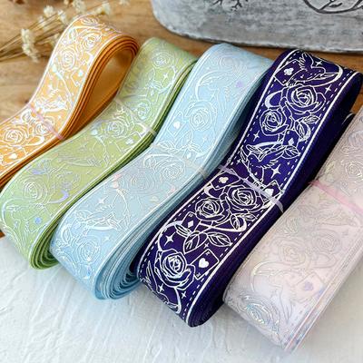 2.5cm*4.5m/Roll Packaging Ribbons Lolita Clothing Laser Pattern DIY Wrapping Headwear Hat 14 Colors