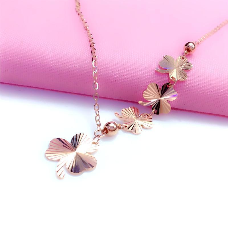 Exquisite Rose Gold-Plated Russian Purple Gold Trefoil Necklace 585 Color Gold Fashion Korean Version Color Gold Collarbone Chain