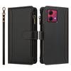 For Motorola Moto G84 5G Leather Case 9 Card Slots Zipper Wallet Stand Phone Cover with Wrist Strap