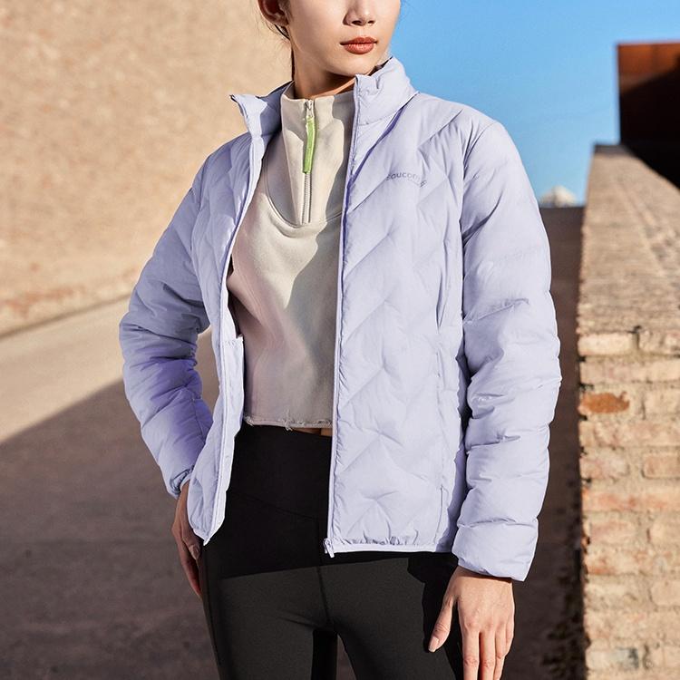 SAUCONY Outdoor Quilted Lightweight Solid Color Zipper Stand Collar Long Sleeve Down Jacket Women Outerwear Gray Purple SC1230093A-PP06