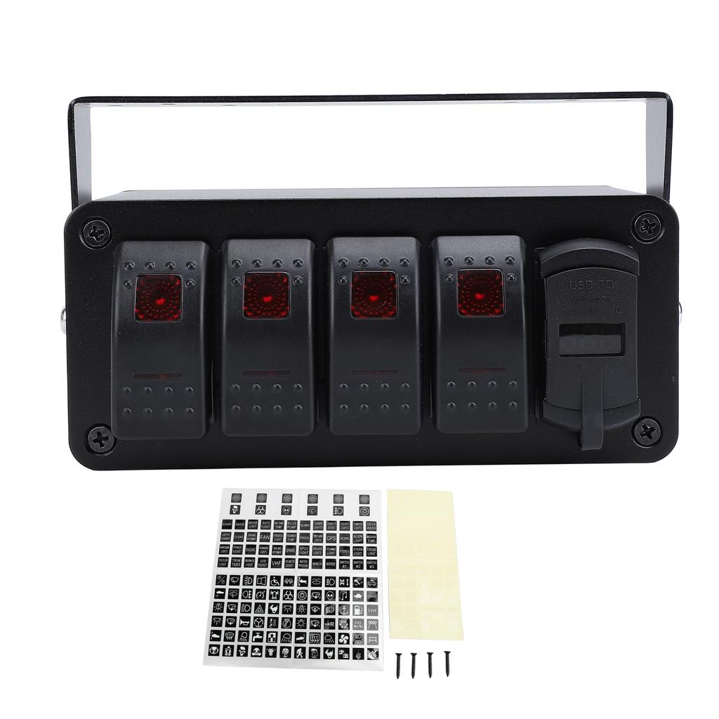4 Gang Rocker Switch Box, 24V PD Type C and QC 3.0 USB