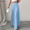 Women Casual Elastic Waist Solid Color Loose Wide Leg Pants