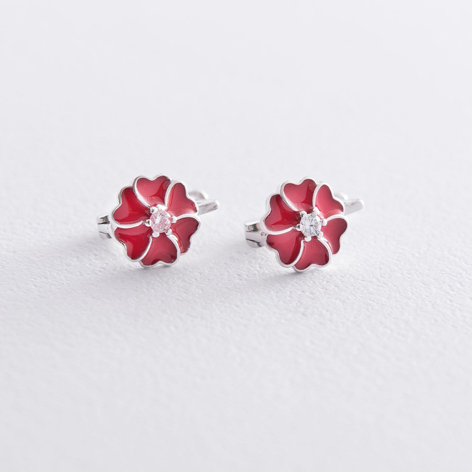 

Дитячі срібні сережки Квіти (фіаніт, емаль) Oniks срібний