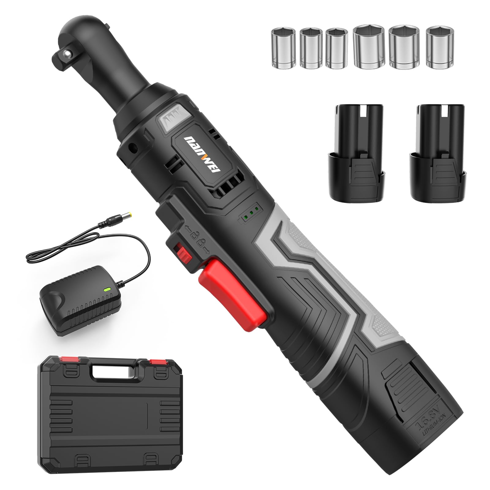 

NANWEI Rechargeable Ratchet Cordless Electric Ratchet Wrench and Socket Wrench Max Torque Ideal for Site Scaffolding and Bicycle Includes LED серый