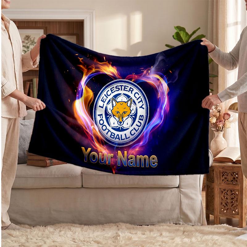 Leicester City Personalized Fleece Blanket With Football Logo, Custom Name Text Soft Warm Home Throw Blanket