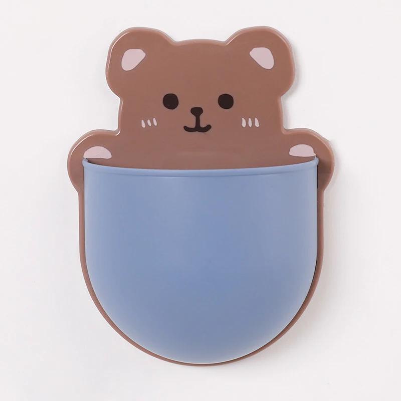 Cute Cartoon Pen Holder Self Adhesive Storage Rack Desk Organizer Kawaii Stationery Mobile Phone Cosmetics Brushes Holder Office