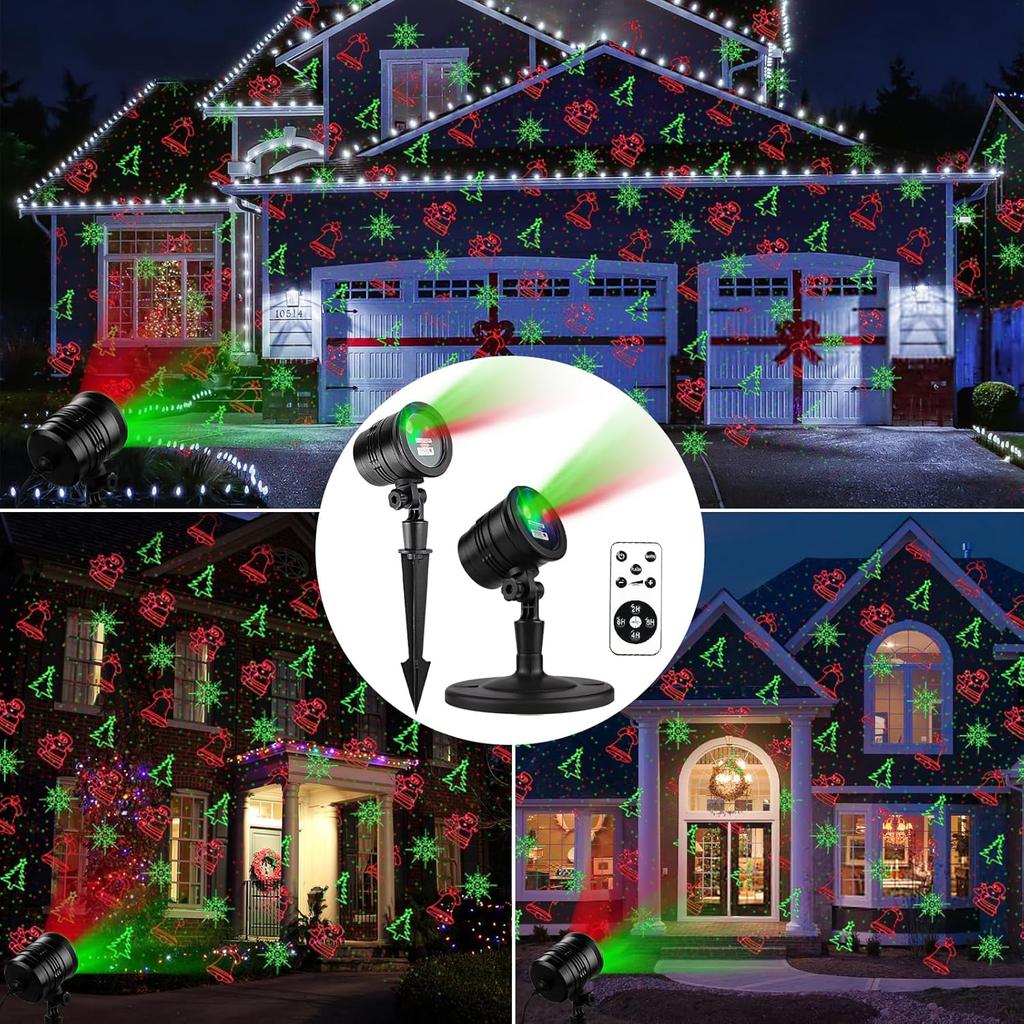 Christmas Projector Lights Outdoor, Waterproof Christmas Laser Lights Landscape Spotlight Decorative Stage Lights with Red and Green Xmas Patterns