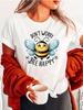 Womens Fun Dont Worry Happiness Rules Bee Pattern TShirt Cute Cartoon Smiling Bee Print with Bumblebee Design Round Neck Top