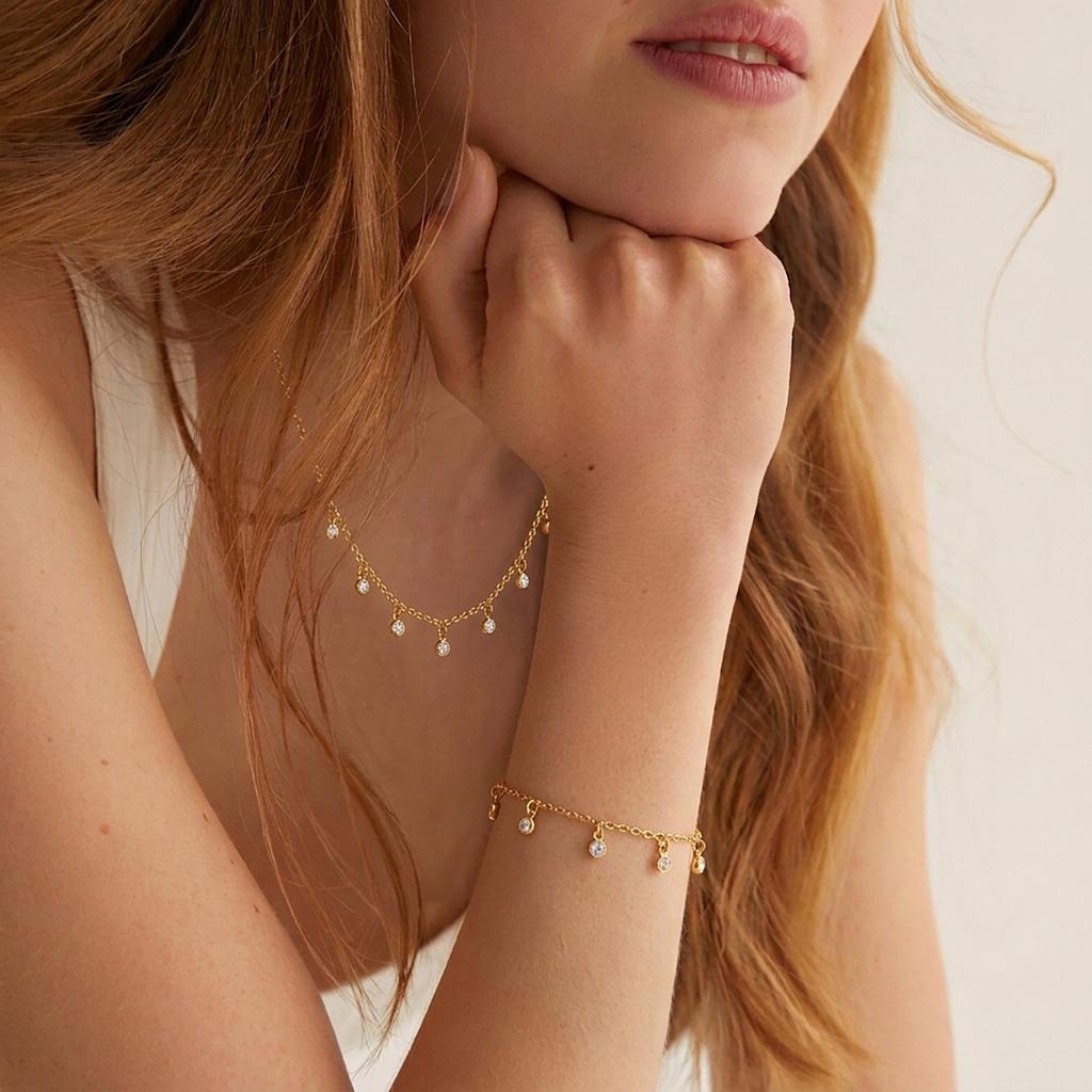 Youthway Delicate Round Zircon Pendant Necklace Bracelet For Women Minimalist 18K Gold PVD Plated Stainless Steel Jewelry Set