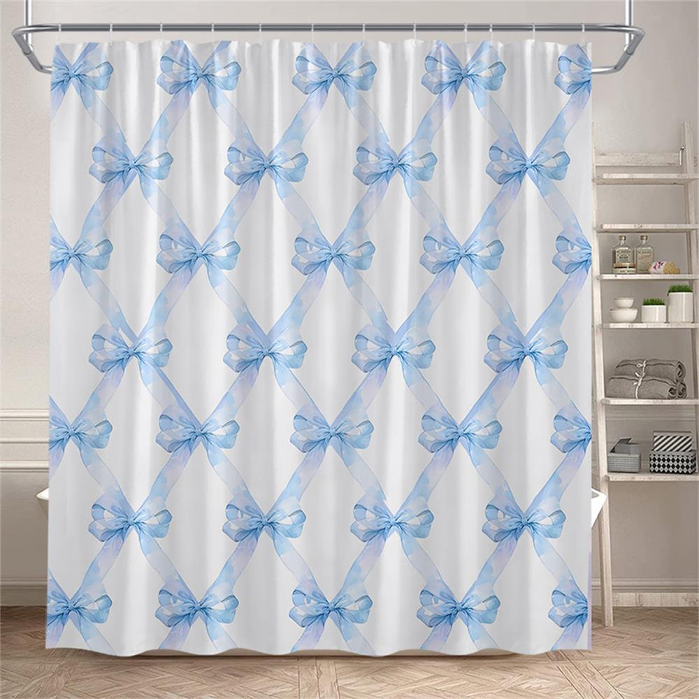 Fashion Bowknot Shower Curtains Red Pink Bow-Tie Heart Pattern Girl Gift Modern Bathroom Decorative Bath Curtain Set With Hooks