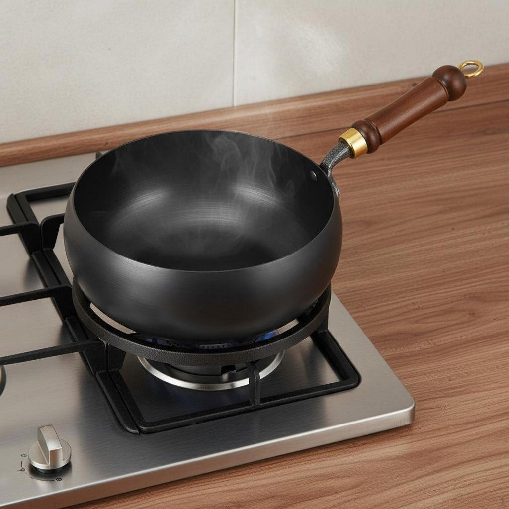 Handmade Iron Wok HandCrafted Small Uncoated StirFry Pan for Individuals, Students,