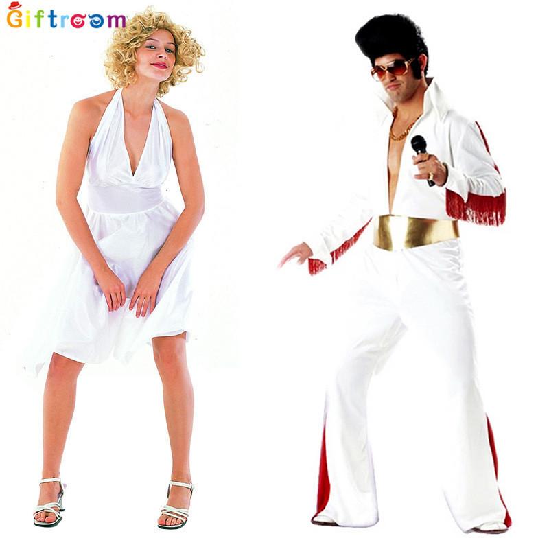 Ensemble de costumes Elvis Presley Marilyn Monroe Avec Perruque Ondulée Pour Fête d'Halloween