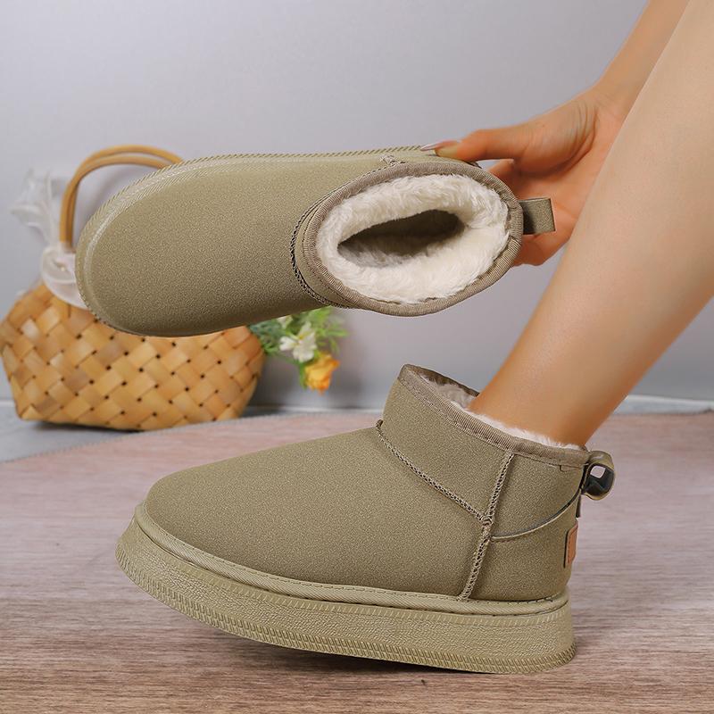2024 Neue Verdickte Plüsch-Stiefeletten Damenmode Wildlederimitat Rutschfeste Schneestiefel Frau Komfort Weiche Sohle Plateau Baumwollschuhe