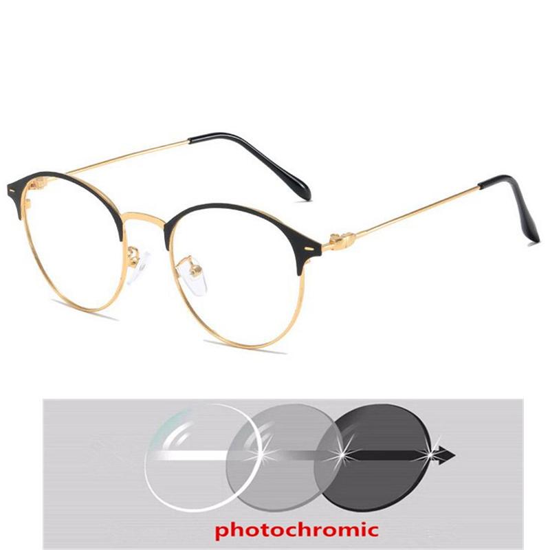 Metal Oval Myopia Light-sensitive Prescription Eyeglasses Women Men Retro Computer Optical Spectacles Diopter 0 -0.5 -0.75 To -6.0