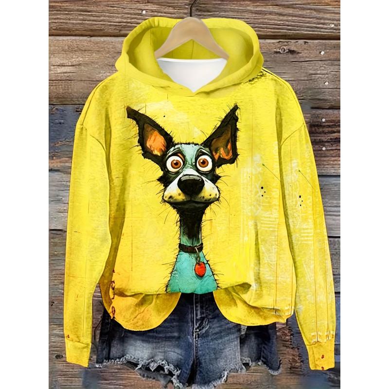 Womens Oversized Hoodie With 3D Digital Dog Print Casual Comfortable Sweatshirt 2025