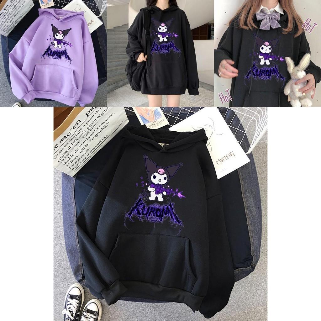 Felpa Kawaii Kuromi con Stampa Cartoon Grunge Gotica Punk per Moda Harajuku