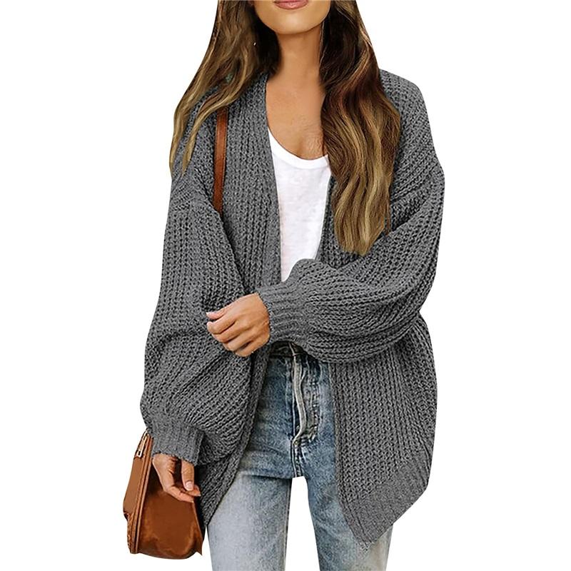 Women's Lantern Sleeve Thick Needle Cardigan New Pocket Knitted Sweater Women's Jacket