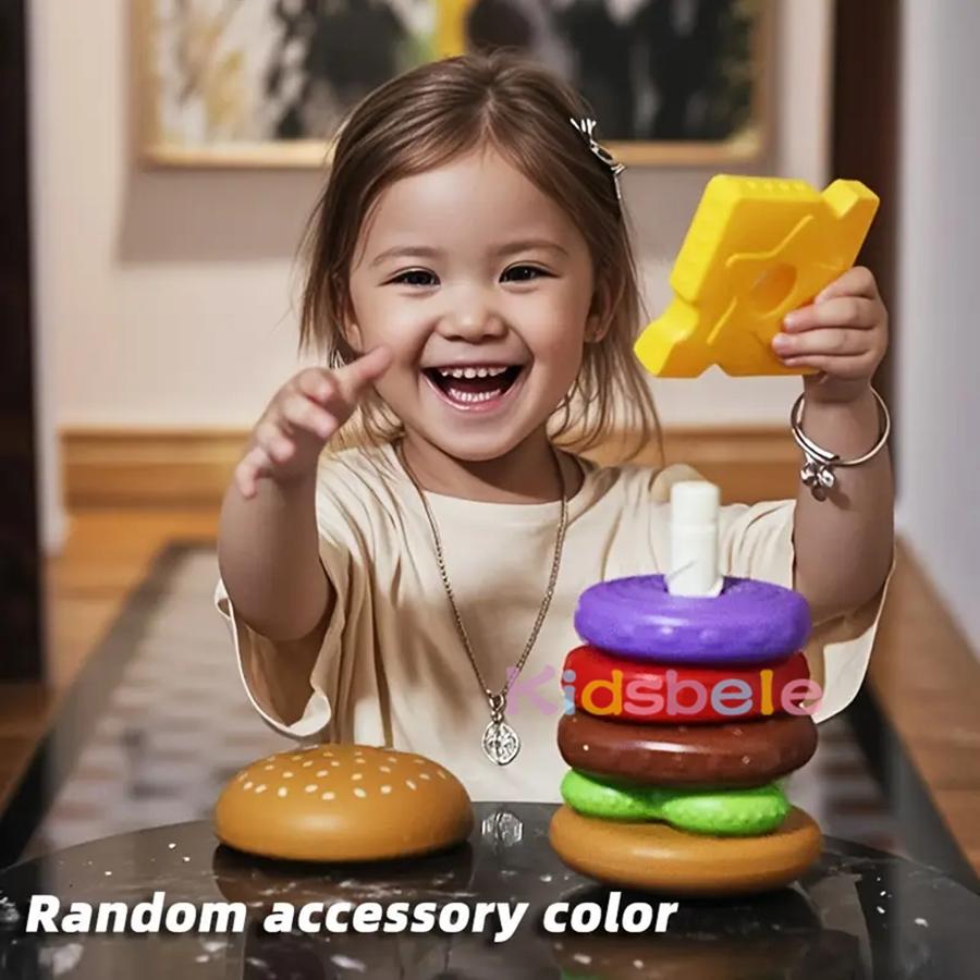 Burger Stacking Toy For Toddlers Montessori Sorting Matching Educational Game Fine Motor Skill Builder, Pretend Play Food Set