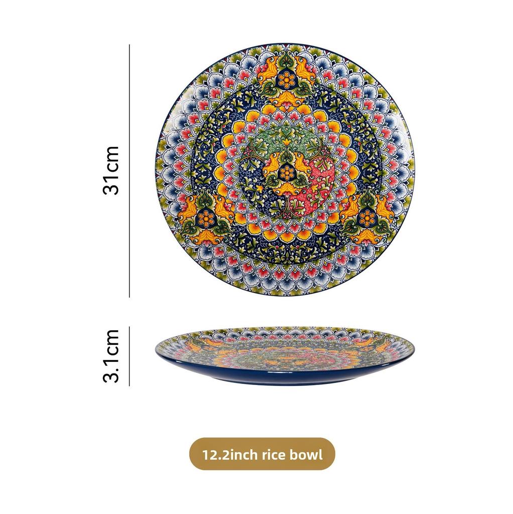 Bohemian Retro Dinnerware Set Salad Bowl Cutlery Ethnic Style Tableware for Home