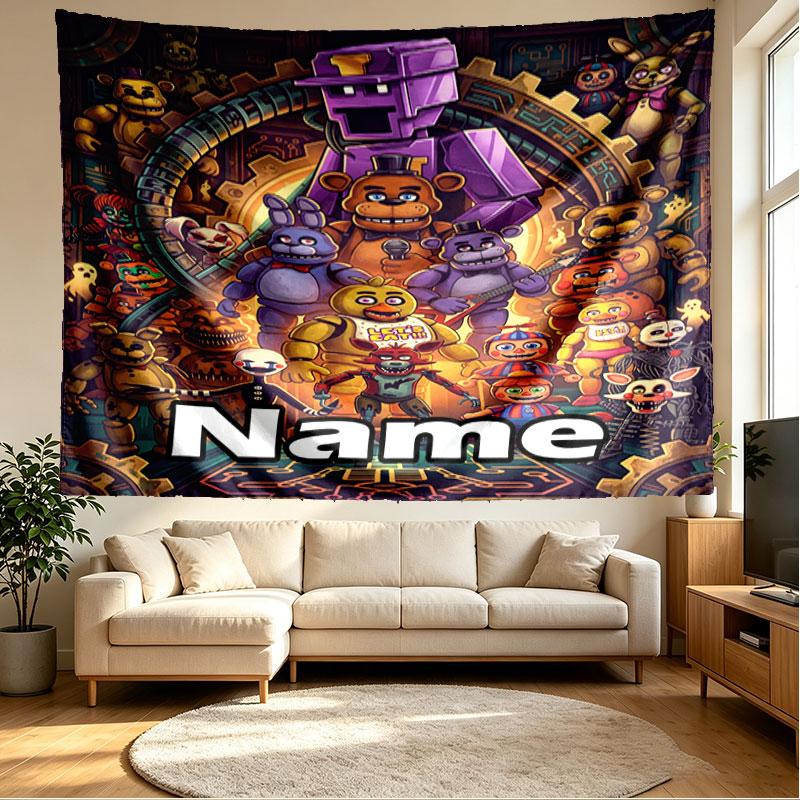 Custom Name Personalized Five Nights at Freddy's Print Tapestry, Wall Art Decor, Bedroom, Dorm, Apartment, LivingRoom, Party Backdrop, Gift for Birthd