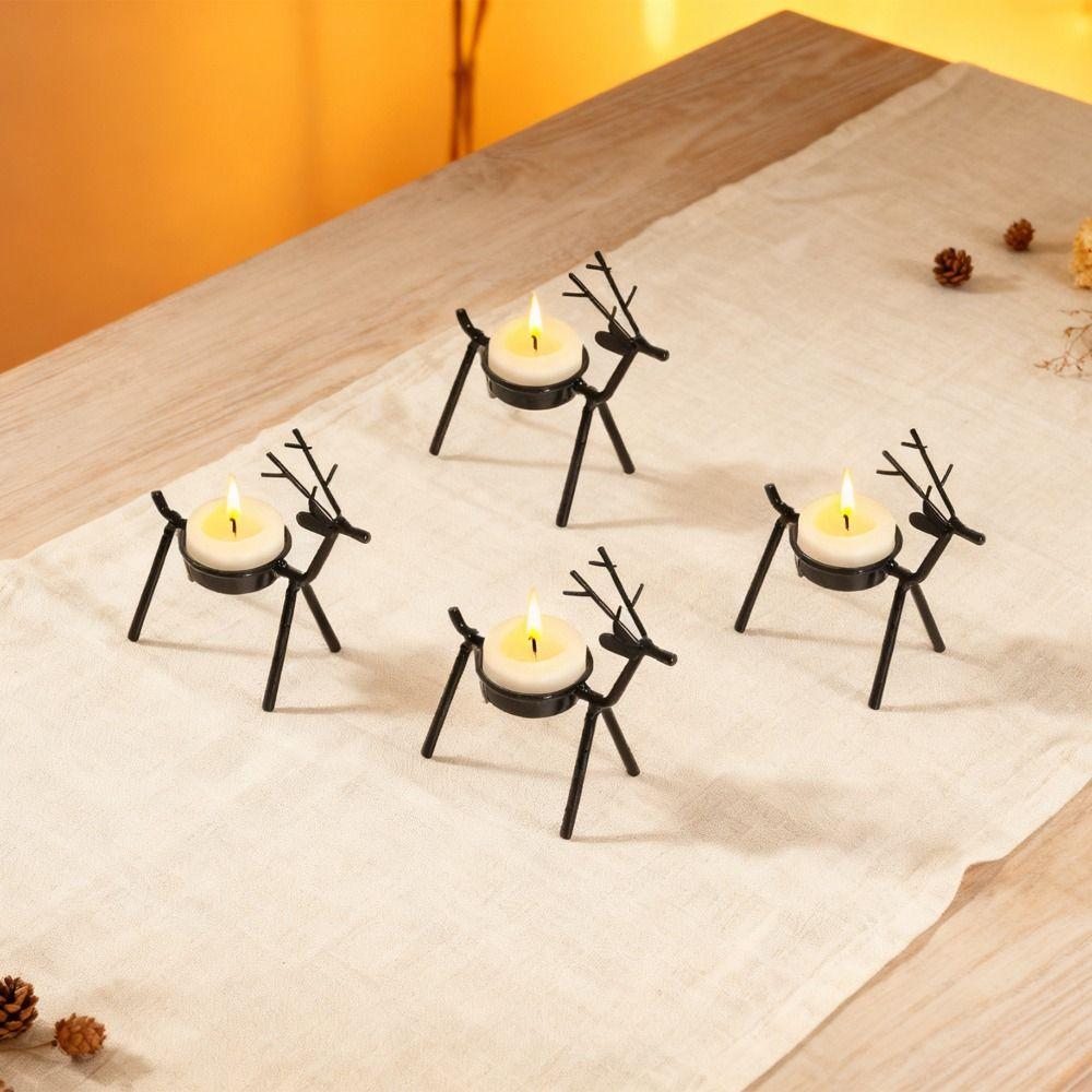 Elegant Christmas Reindeer Tealight Holders Iron Metal Xmas Decor Premium Candlestick  Desktop