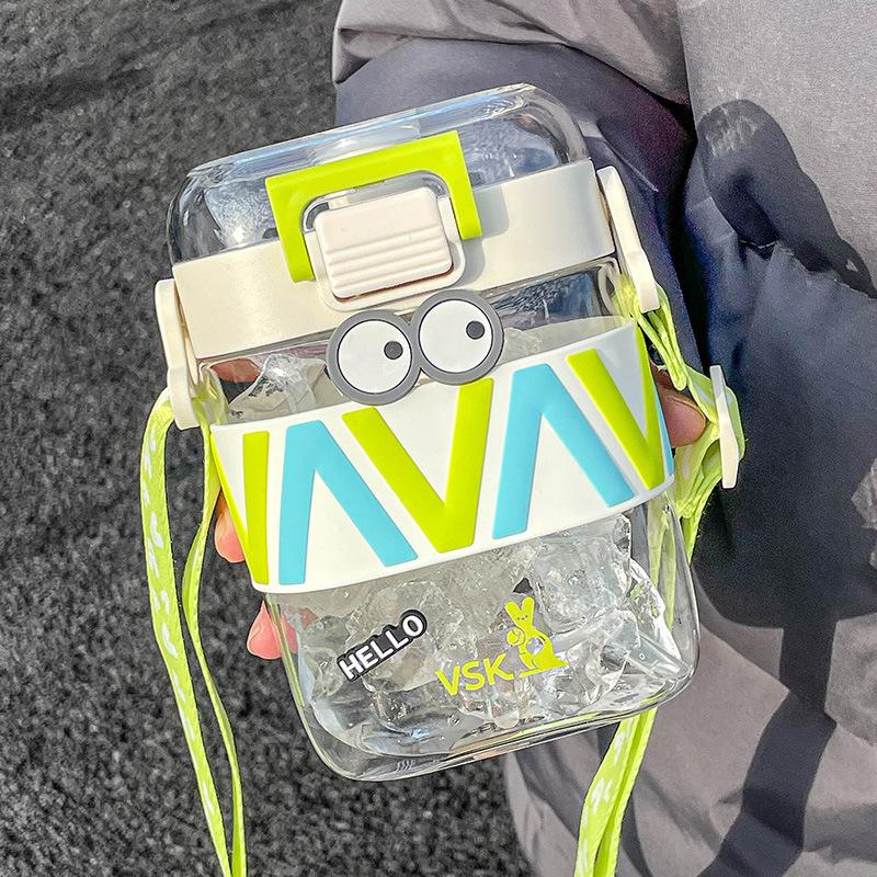 Water Cup Girls Large Capacity High Value Plastic Student Straw Cup Men Drop Resistant High Temperature Square Kettle Portable