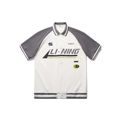 Li Ning Reignite Series Color Block Square Neck Single-Breasted Short Sleeve T-Shirt Men Tops Off-White Smoke-Gray AYSU001-2
