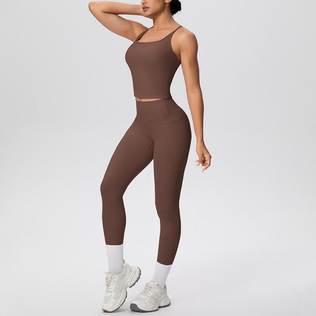 Cross-Strap Racerback Yoga Fitness Set with Hip-Lifting Pants