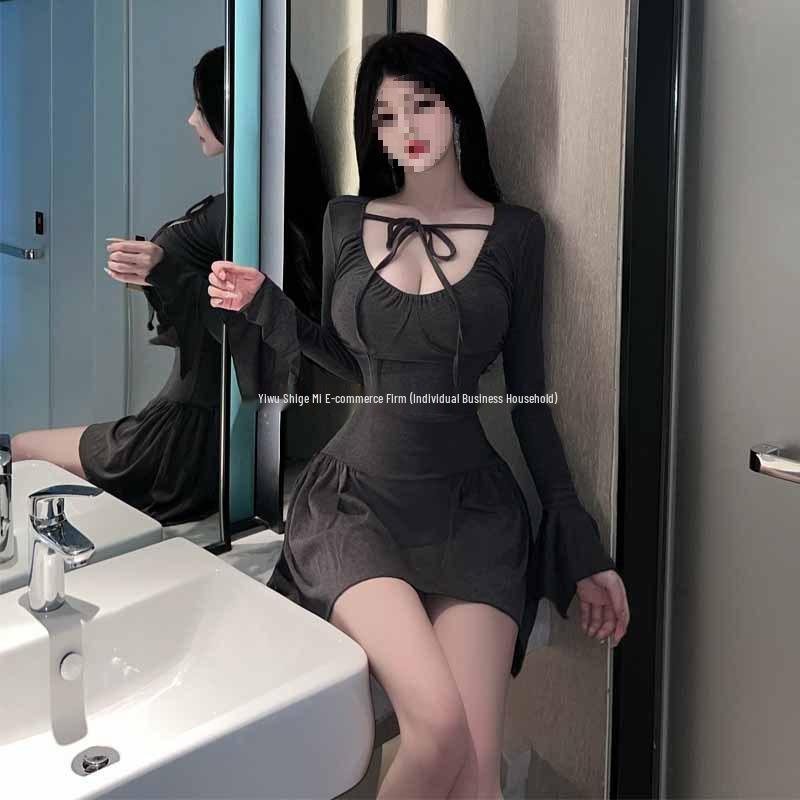 2024 Pure Desire Low-Cut Lace-Up Slim Long-Sleeve Dress