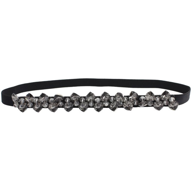 Women's Rhinestone Snap Button Elastic Waist Belt - Versatile Skinny Black Waist Cincher