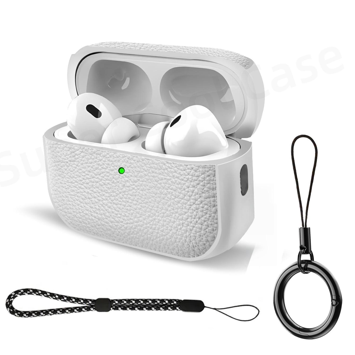 Étui texturé cuir pour AirPods Pro 3/Pro 2/Pro Housse de protection antichoc avec LED avant visible pour AirPods Pro 3/4 for AirPods Pro 2