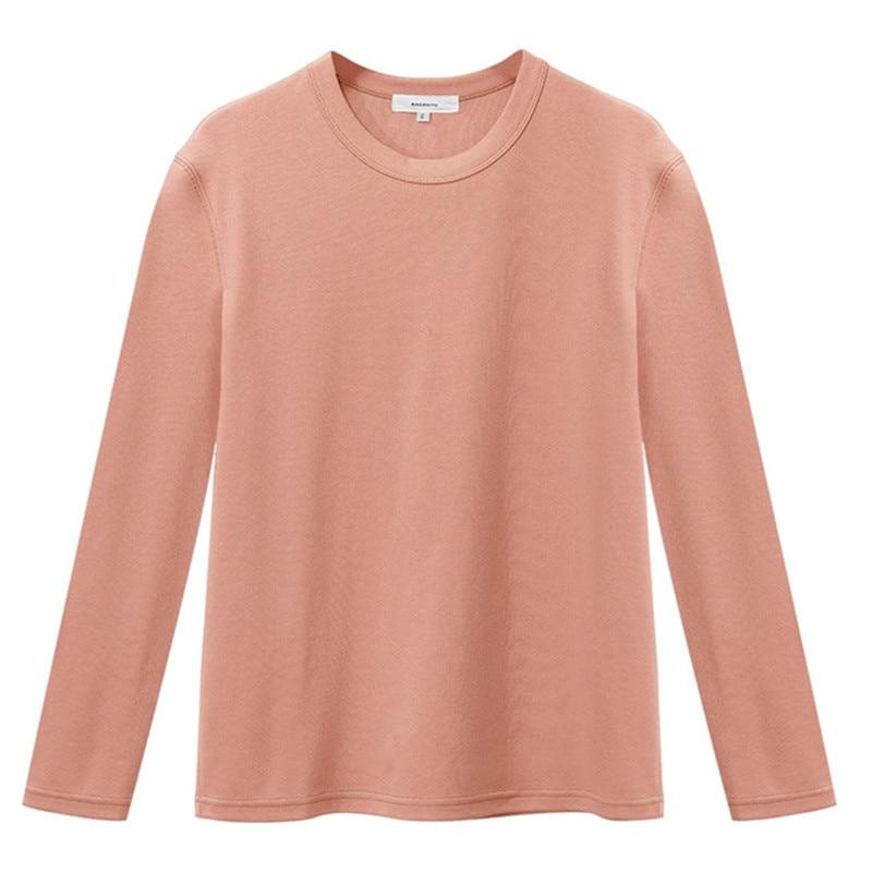 Johnature Einfache Feste Farbe Frauen Tops Casual Lose Volle Hülse Baumwolle Render Weibliche T-shirts