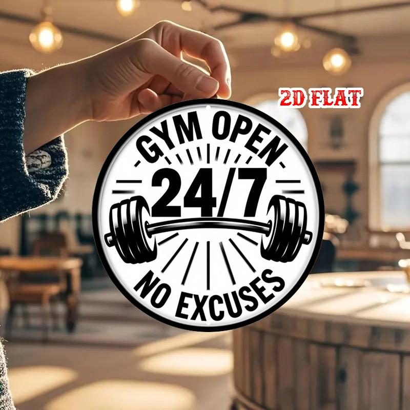 

Retro Gym Open No Excuses Round Metal Tin Sign Motivational Barbell Wall Decor for Home Gym Fitness Studio Man Cave 20x20cm(8x8inch)