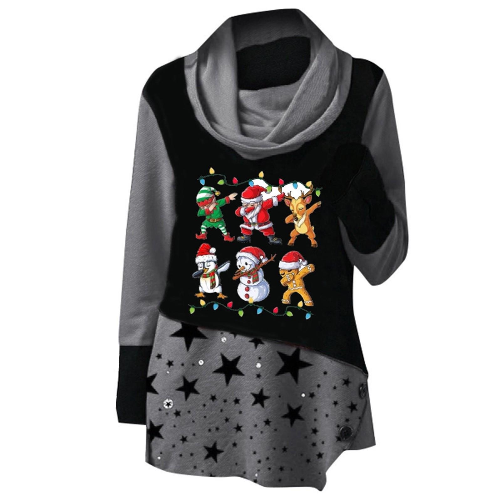 

Women Casual Fashion Christmas Printed Long Sleeve Pile Of Clothes Top XL