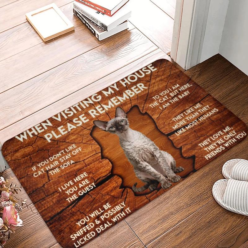Corgi Themed Funny House Rules Living Room Door Mat Carpet Wood Texture Cute Corgi Pattern Humorous Visitor Notice Home Decor