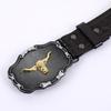 Embossed 3D Hook & Buckle Western Cowboy Style Leather Belt