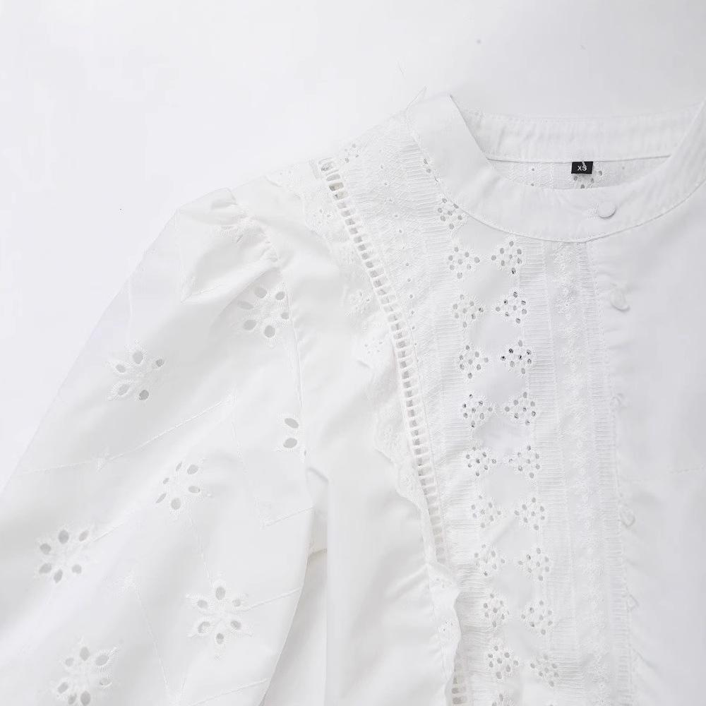 Spring 2025 European & American Style Women's Casual Hollow Embroidery Shirt