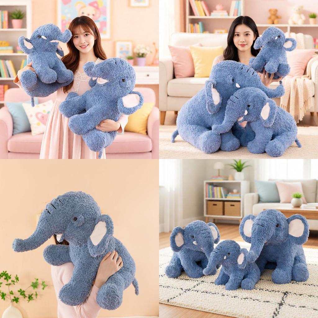 Cartoon Elephant Plush Toy With Feather Cotton Filling For Kids Sleep Comfort And Gift