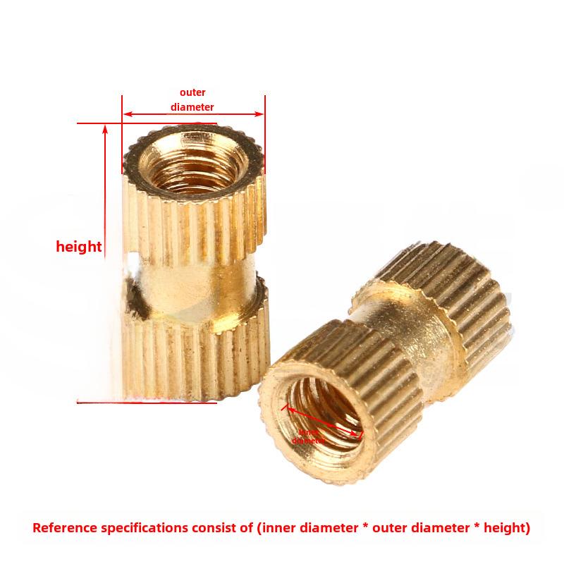 "A-Type Knurled Copper Nut Insert for Injection Molding - M2/M2.5/M3/M4 Sizes"