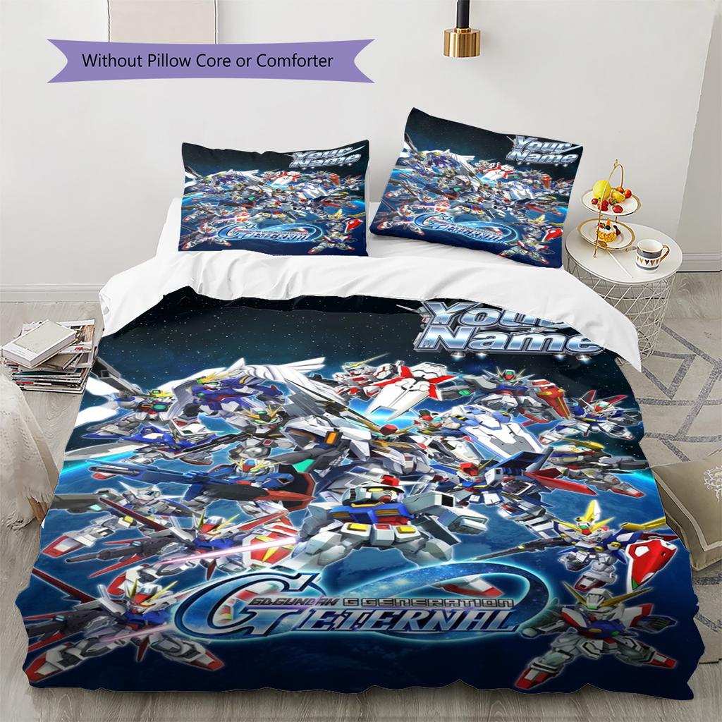 Name Custom Gundam Pattern Bedding Set Quilt Cover Pillowcase Home Decor Gift (1 * duvet cover + 2 * pillowcase, without core)