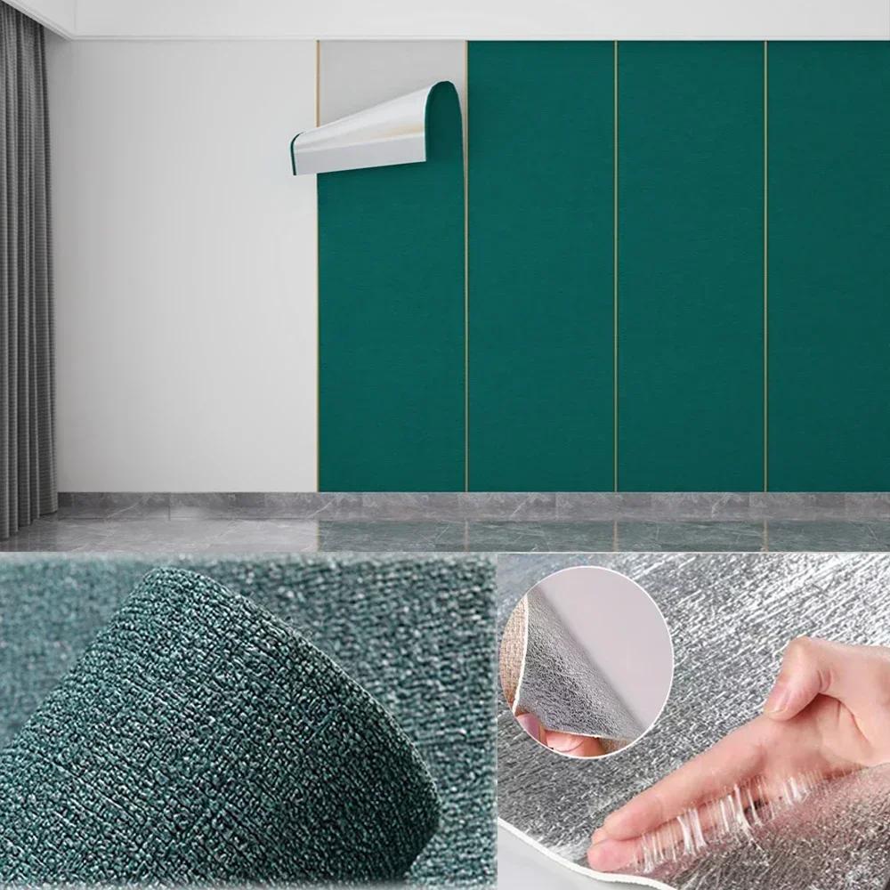 Self-adhesive Linen 3D Foam Wall Stickers PVC Solid Color Waterproof Background Wallpaper Home Renovation Decor TV Background