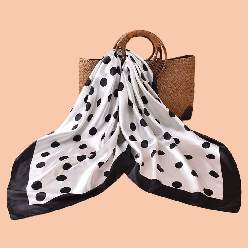 

Женский геометрический шарф с кругами, горошком и квадратами, летний легкий атласный платок для головы, шаль, модный аксессуар, печатный шейный платок 90*90cm синий